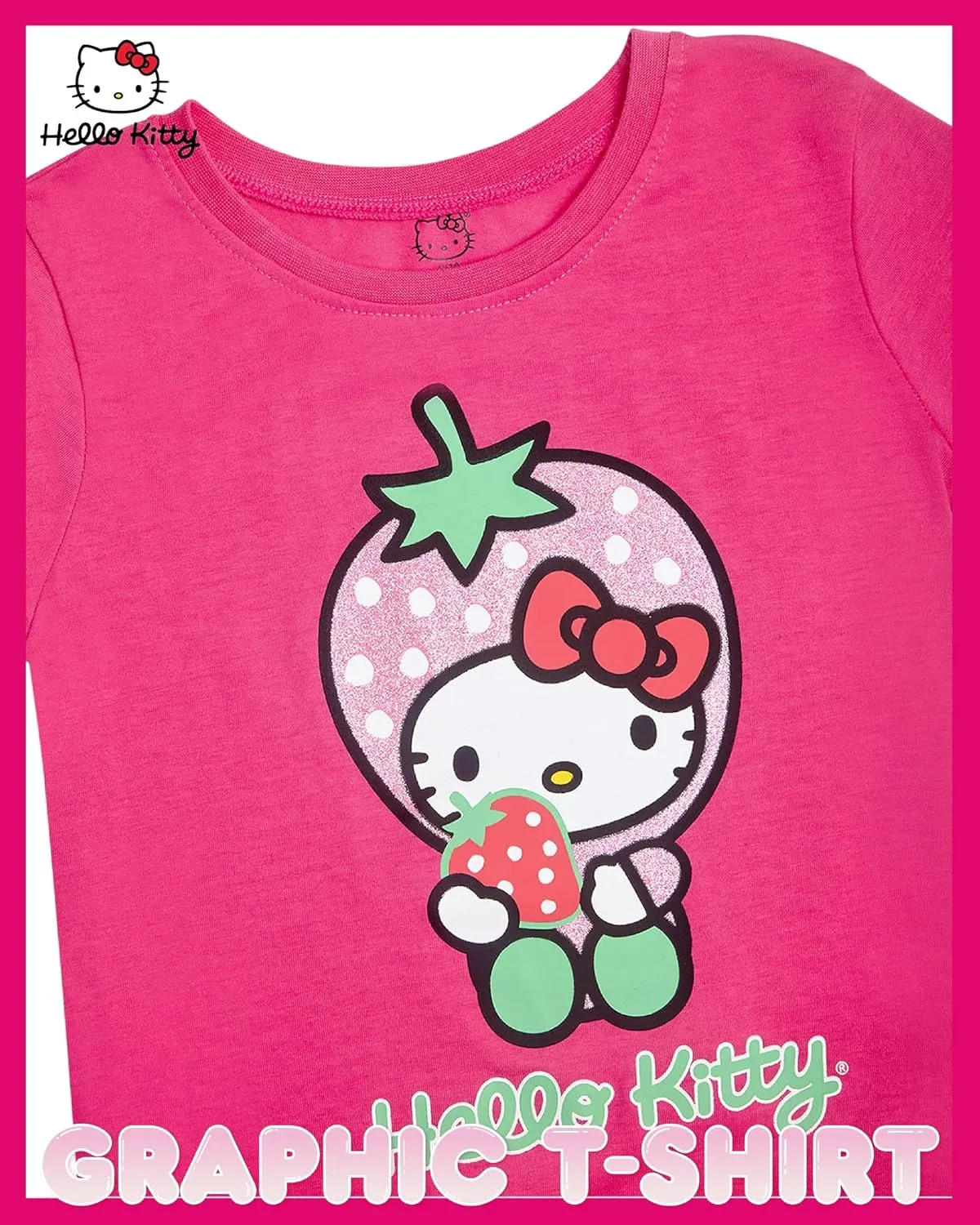 Hello Kitty Girls' T-Shirt - Short Sleeve Graphic T Shirts for Girls (4-12)
