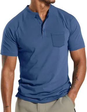 Henley Shirts for Men Casual Golf Polo Shirt with Pocket Fashion Short Sleeve 3 Buttons T-Shirt Classic Slim Fit Tops