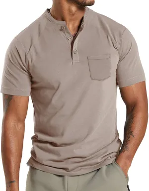 Henley Shirts for Men Casual Golf Polo Shirt with Pocket Fashion Short Sleeve 3 Buttons T-Shirt Classic Slim Fit Tops