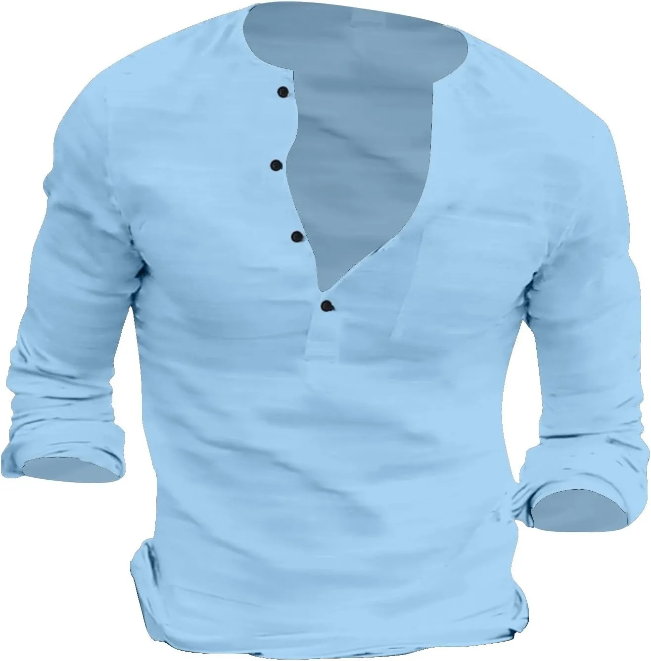 Henley Shirts for Men Long Sleeve Fitted Cotton Summer Casual V Neck Work Soft T Shirts Beach Vacation Basic Tees