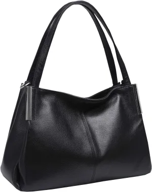 HESHE Leather Purses for Women Tote Top Handle Bags Shoulder Handbags Designer Office Ladies Purse Cross Body Hobo BagBlack