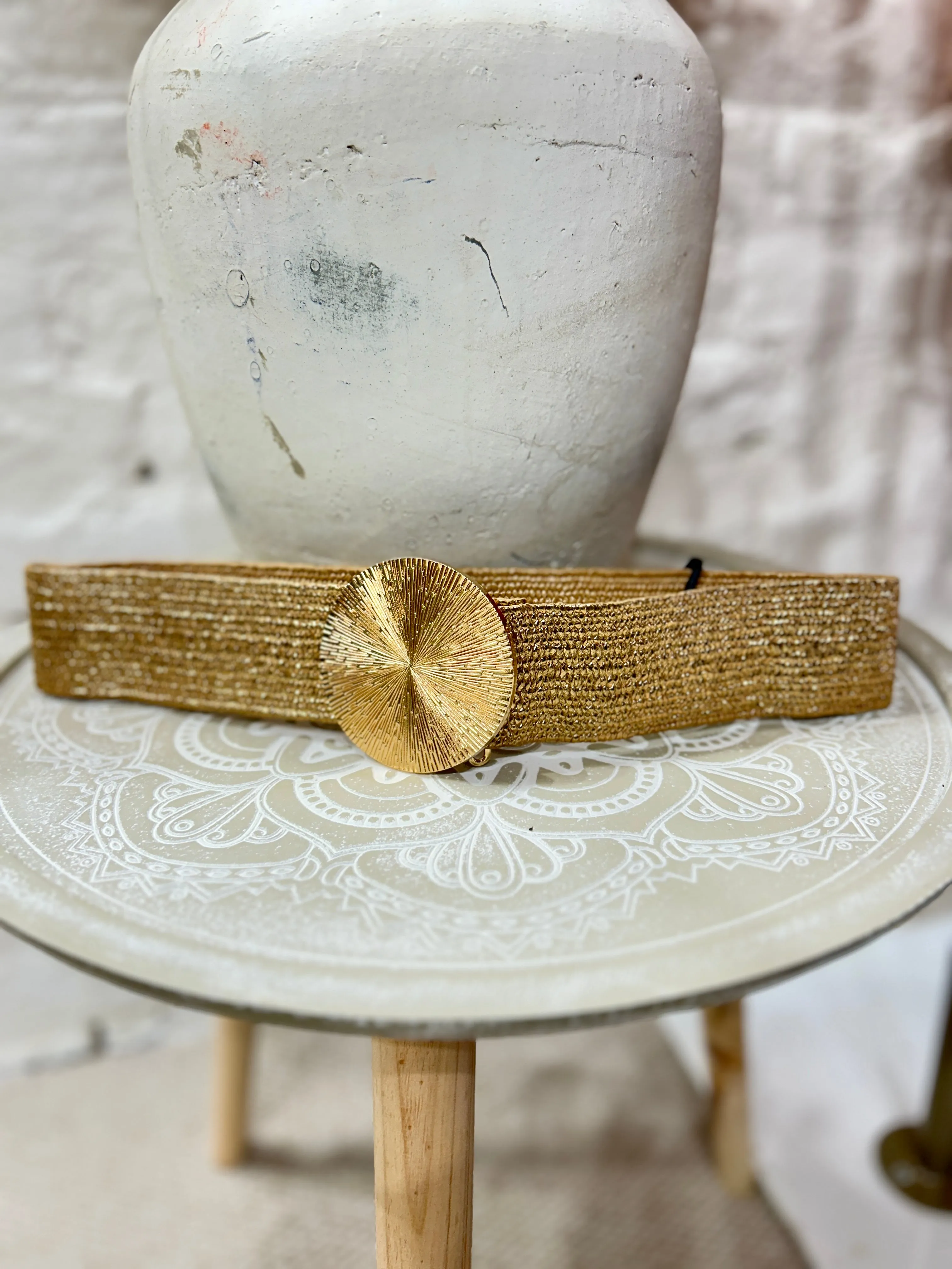Hessian Stretch Large Gold Buckle Belt