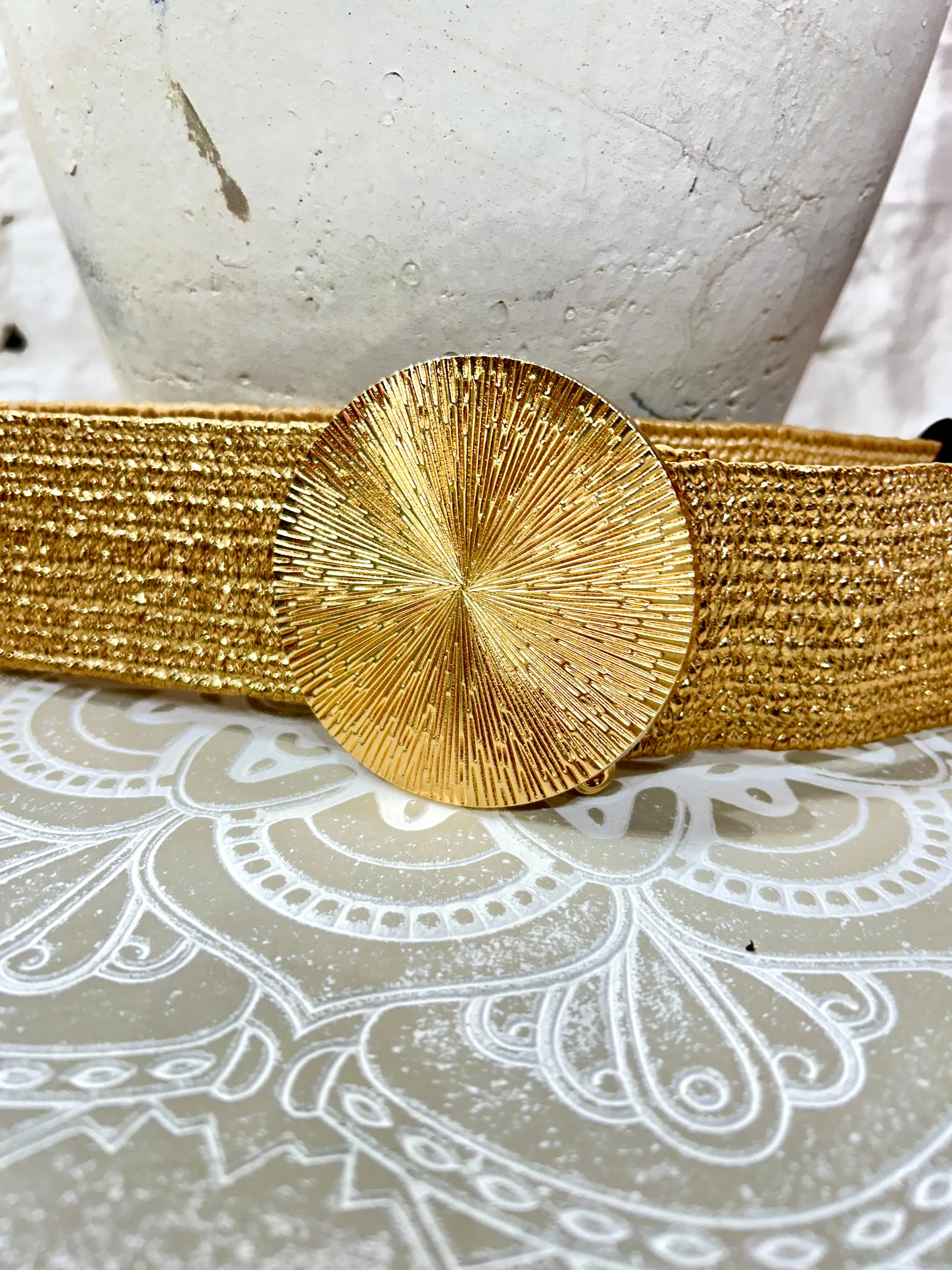 Hessian Stretch Large Gold Buckle Belt