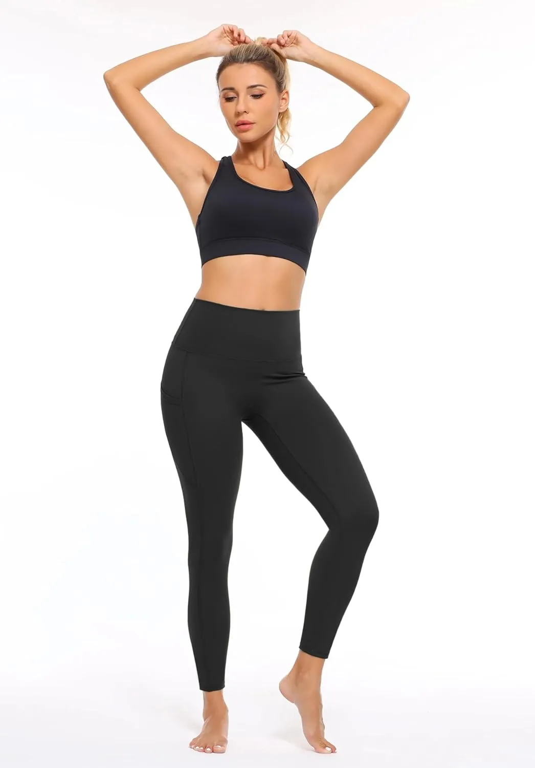 High Waist Yoga Pants Leggings with Pockets for Womens Tummy Control Fitness Running Leggings Soft Naked No Front Seam
