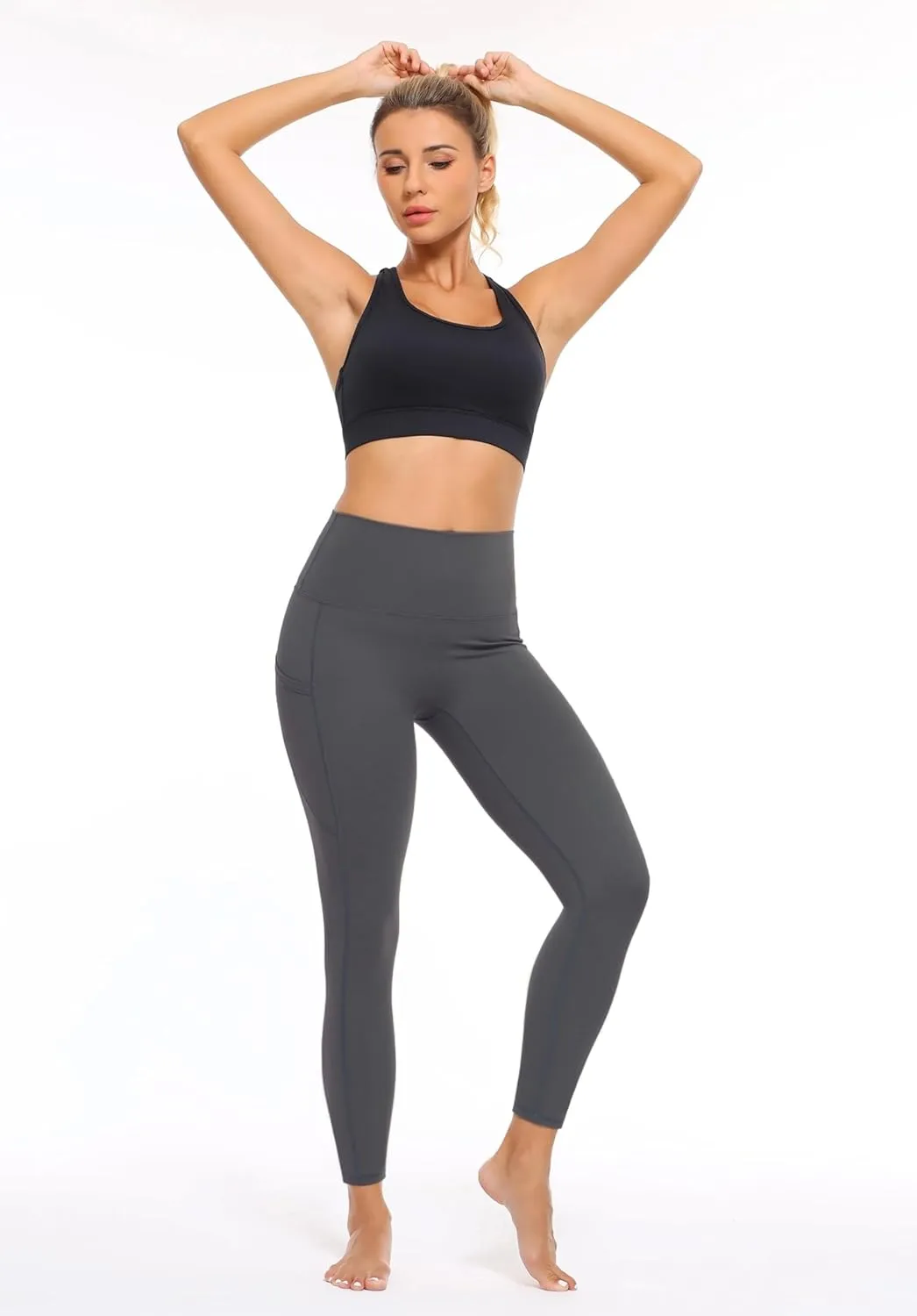 High Waist Yoga Pants Leggings with Pockets for Womens Tummy Control Fitness Running Leggings Soft Naked No Front Seam