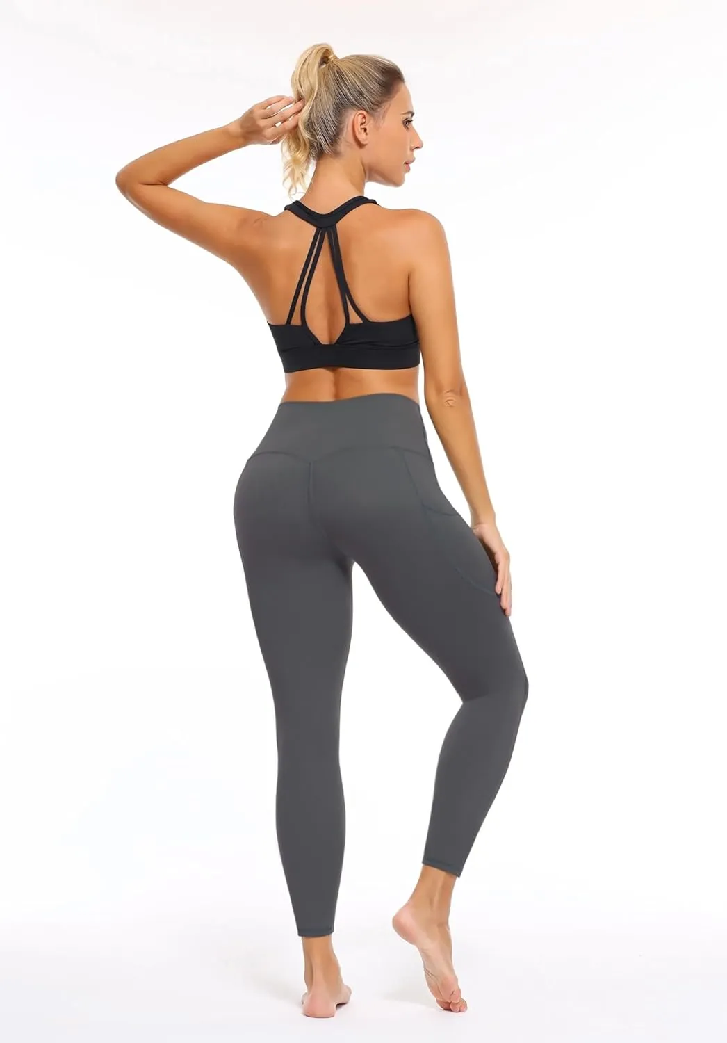 High Waist Yoga Pants Leggings with Pockets for Womens Tummy Control Fitness Running Leggings Soft Naked No Front Seam