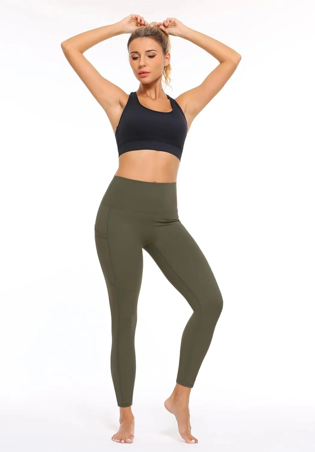 High Waist Yoga Pants Leggings with Pockets for Womens Tummy Control Fitness Running Leggings Soft Naked No Front Seam