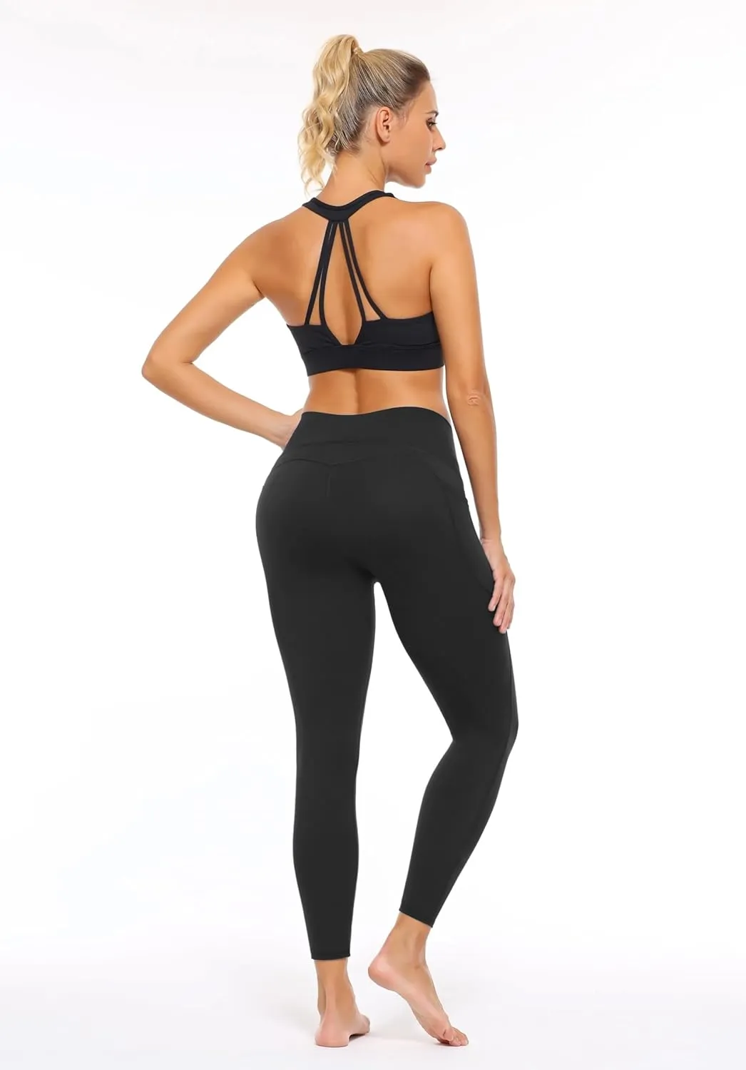 High Waist Yoga Pants Leggings with Pockets for Womens Tummy Control Fitness Running Leggings Soft Naked No Front Seam