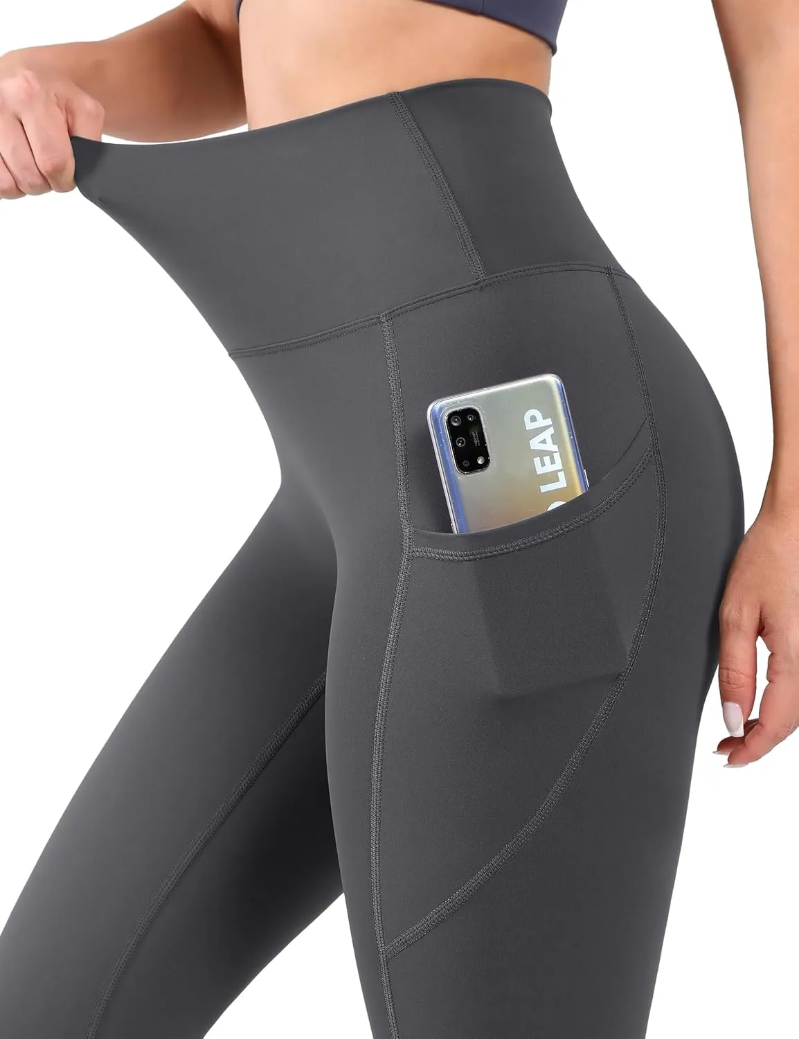 High Waist Yoga Pants Leggings with Pockets for Womens Tummy Control Fitness Running Leggings Soft Naked No Front Seam
