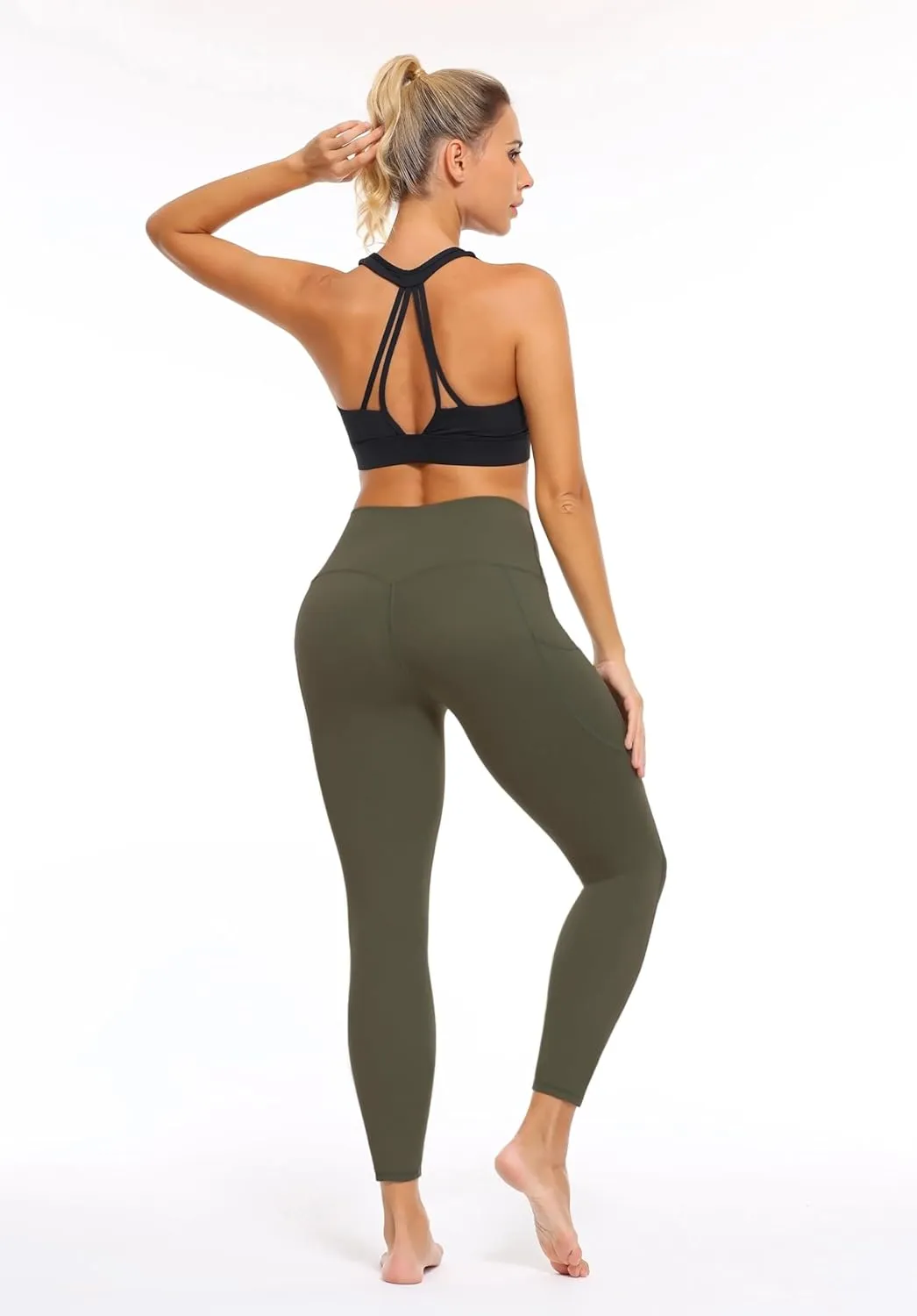 High Waist Yoga Pants Leggings with Pockets for Womens Tummy Control Fitness Running Leggings Soft Naked No Front Seam