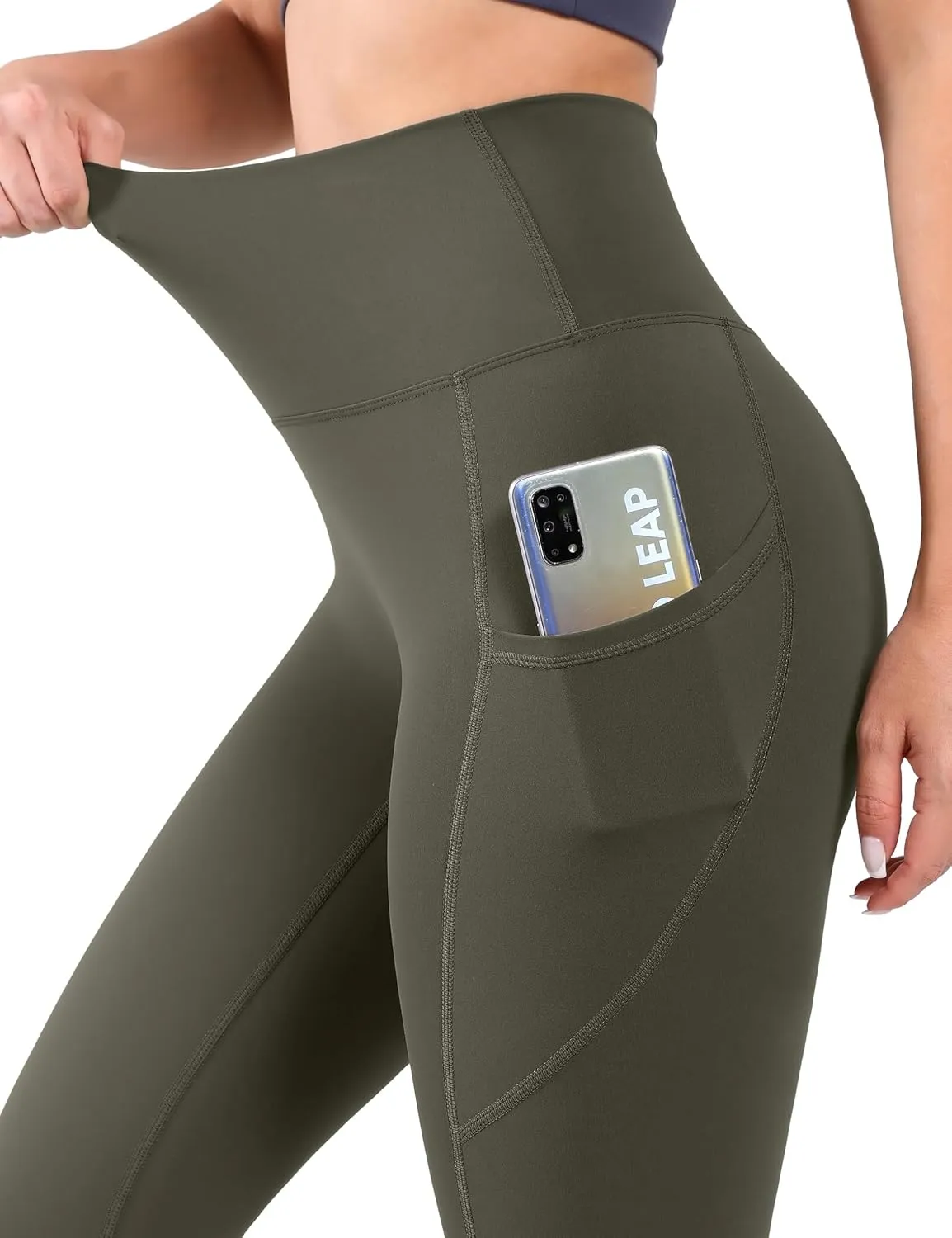 High Waist Yoga Pants Leggings with Pockets for Womens Tummy Control Fitness Running Leggings Soft Naked No Front Seam