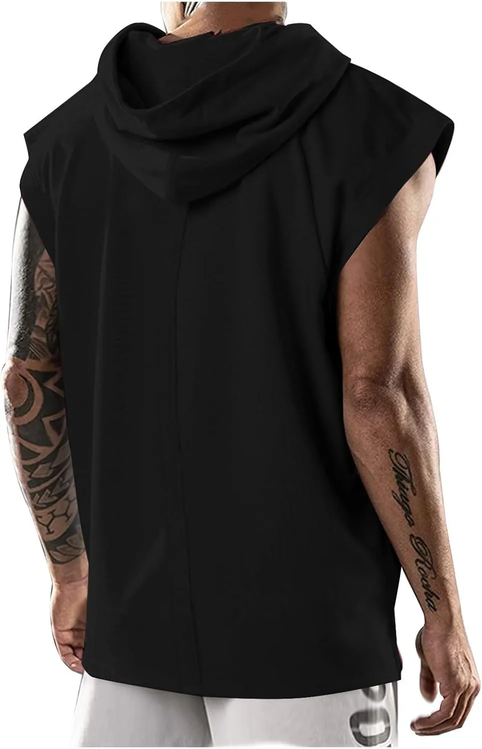 Hooded Tank Tops for Men Sleeveless Cut Off Summer Workout T Shirt Muscle Bodybuilding Gym Hoodies Loose Fit Tees