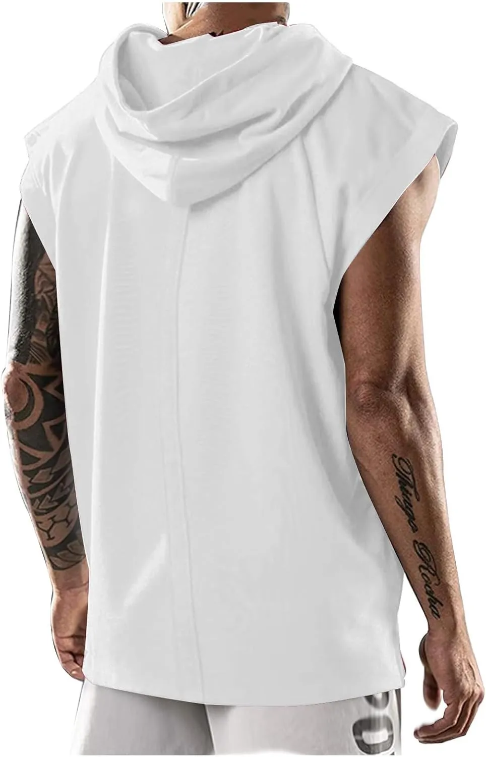 Hooded Tank Tops for Men Sleeveless Cut Off Summer Workout T Shirt Muscle Bodybuilding Gym Hoodies Loose Fit Tees