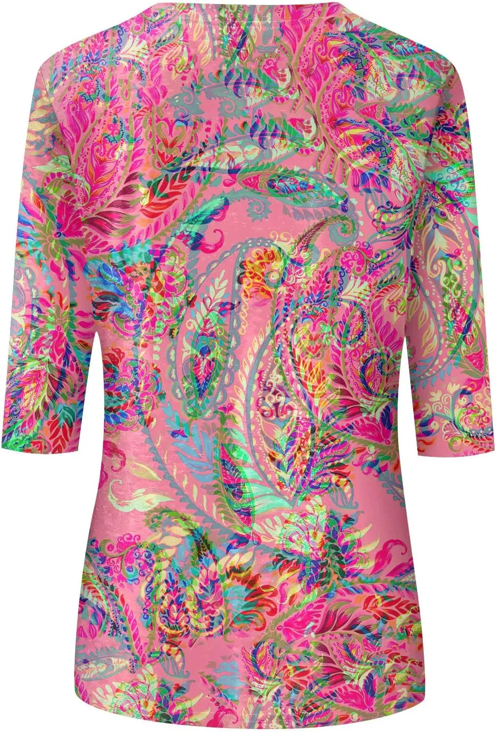 HTHLVMD Womens 3/4 Length Sleeve Tops 2025 Spring Summer Floral Print Crewneck Causal Trendy Tunic Tops for Women