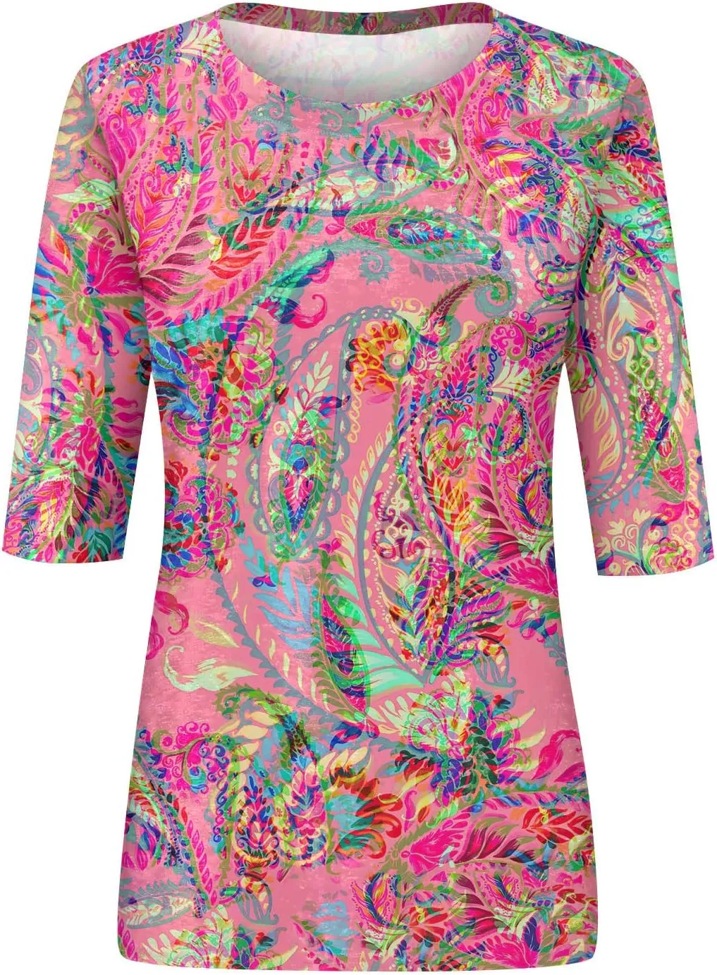 HTHLVMD Womens 3/4 Length Sleeve Tops 2025 Spring Summer Floral Print Crewneck Causal Trendy Tunic Tops for Women