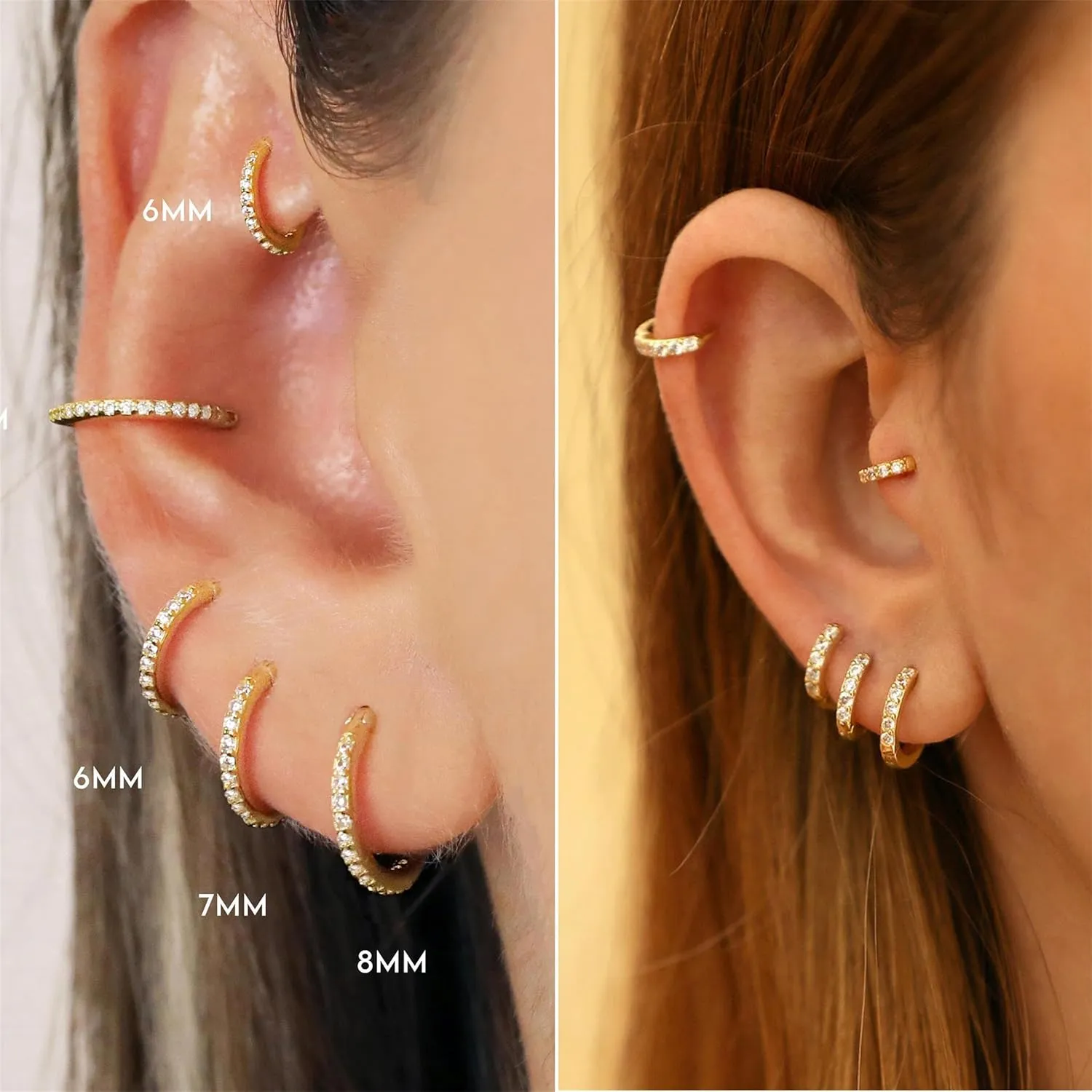 Hypoallergenic Unisex Surgical Steel Small Cubic Zirconia Huggie Hoop Earring, Color Gold - Silver - Rose Gold - Black - Rainbow, Size 6mm- 12mm Safe for Sensitive Ear