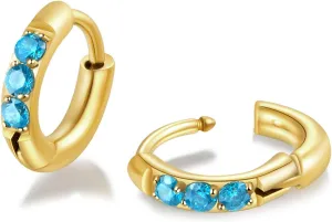 Hypoallergenic Unisex Surgical Steel Small Cubic Zirconia Huggie Hoop Earring, Color Gold - Silver - Rose Gold - Black - Rainbow, Size 6mm- 12mm Safe for Sensitive Ear