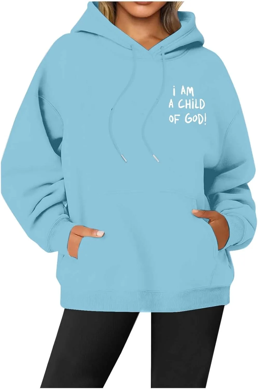 I Am A Child of God Sweatshirt for Women Trendy Letter Print Long Sleeve Hoodie Oversized Casual Drawstring Sweatshirts