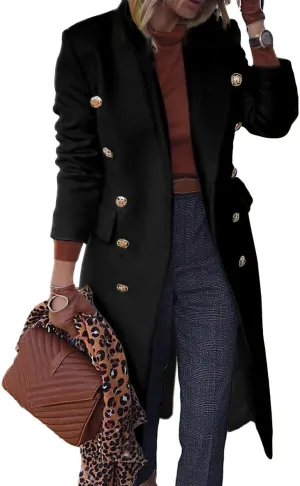IDEALSANXUN Wool Coats for Women Fall Winter Dress Peacoat Long Trench Coat Double Breasted Blazer Jackets Overcoat