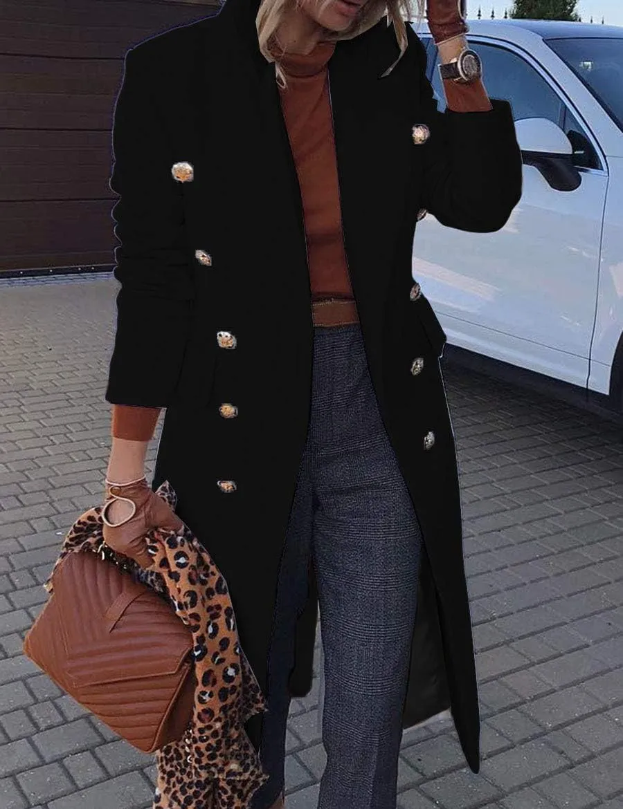IDEALSANXUN Wool Coats for Women Fall Winter Dress Peacoat Long Trench Coat Double Breasted Blazer Jackets Overcoat