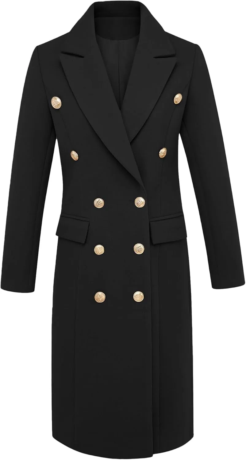 IDEALSANXUN Wool Coats for Women Fall Winter Dress Peacoat Long Trench Coat Double Breasted Blazer Jackets Overcoat