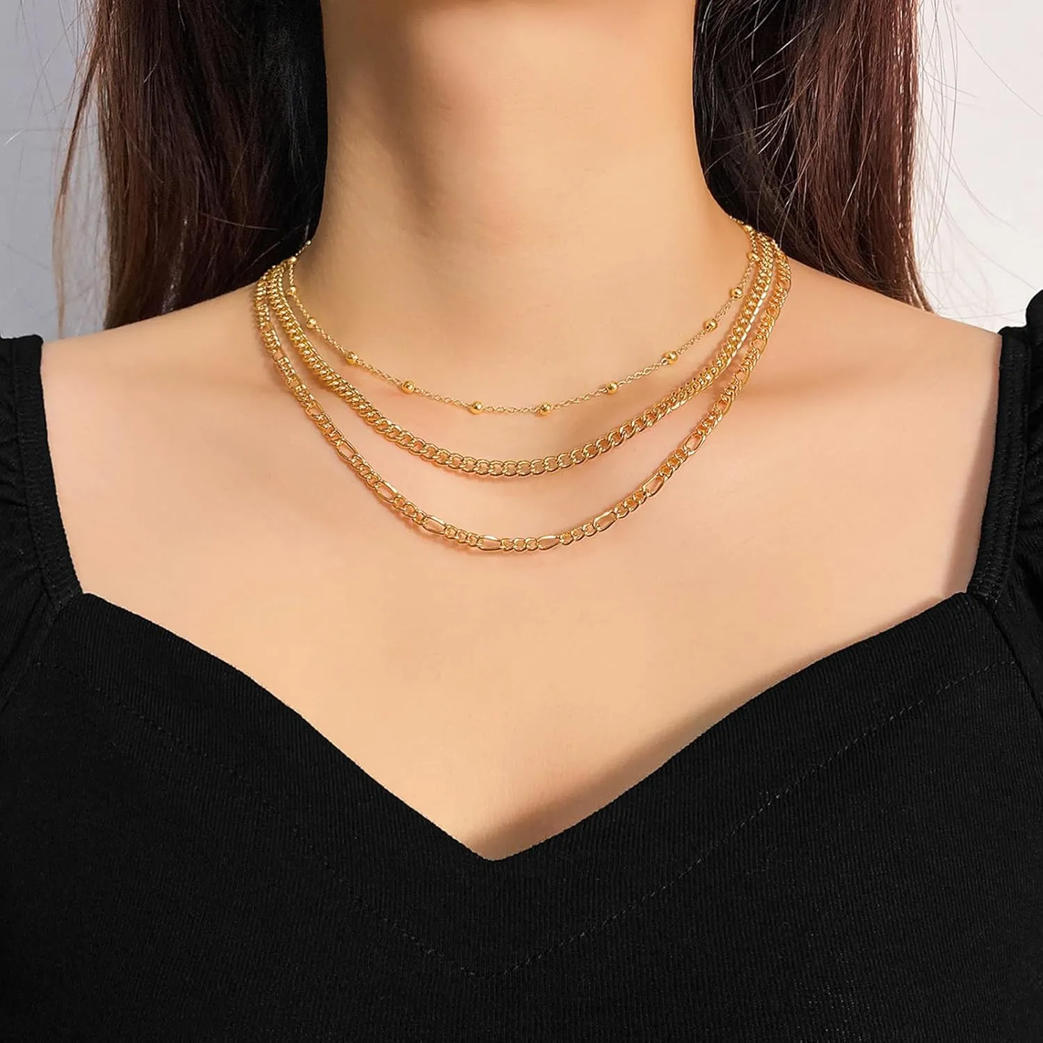 IFKM Layered Gold Choker Necklaces For Women, 14k Gold Plated Pendant Necklace Trendy Dainty Chain Layered Choker Necklaces Fashion Jewelry Gift