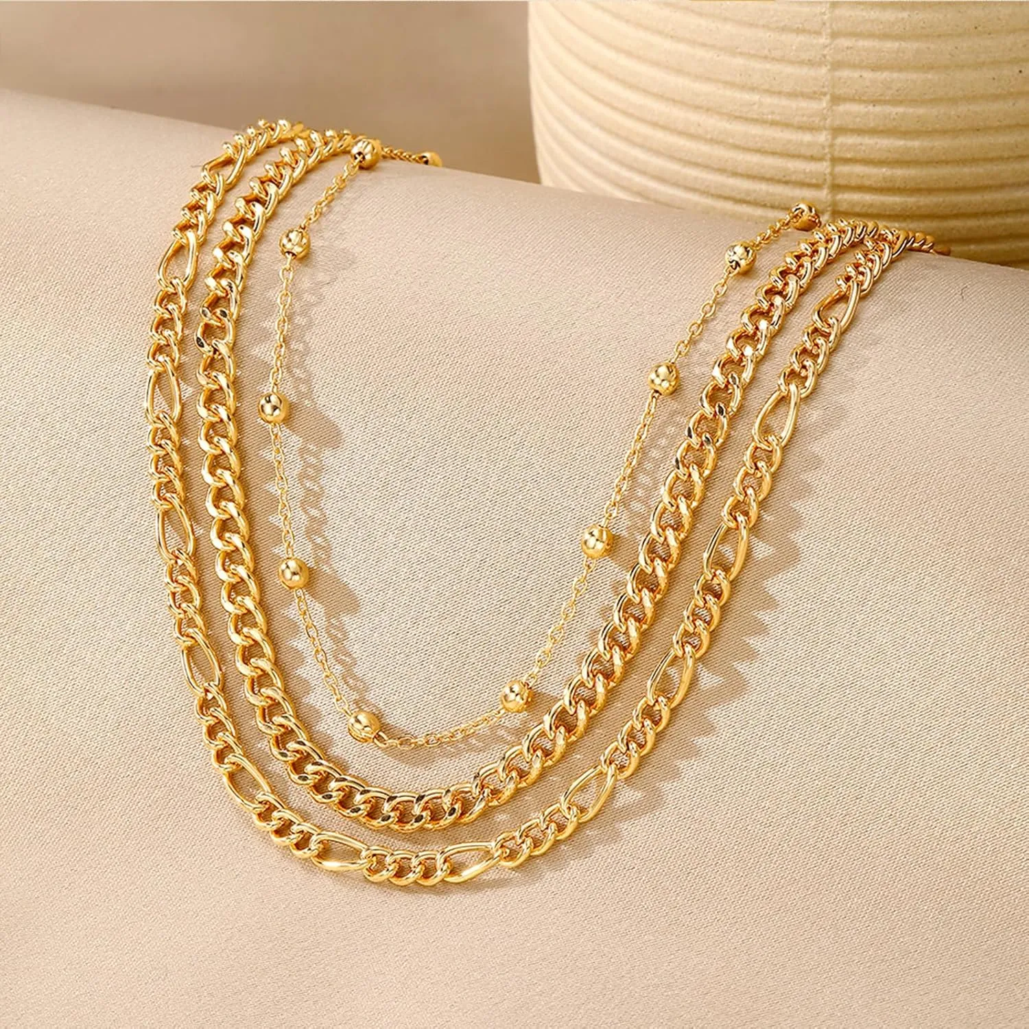 IFKM Layered Gold Choker Necklaces For Women, 14k Gold Plated Pendant Necklace Trendy Dainty Chain Layered Choker Necklaces Fashion Jewelry Gift