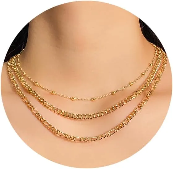 IFKM Layered Gold Choker Necklaces For Women, 14k Gold Plated Pendant Necklace Trendy Dainty Chain Layered Choker Necklaces Fashion Jewelry Gift