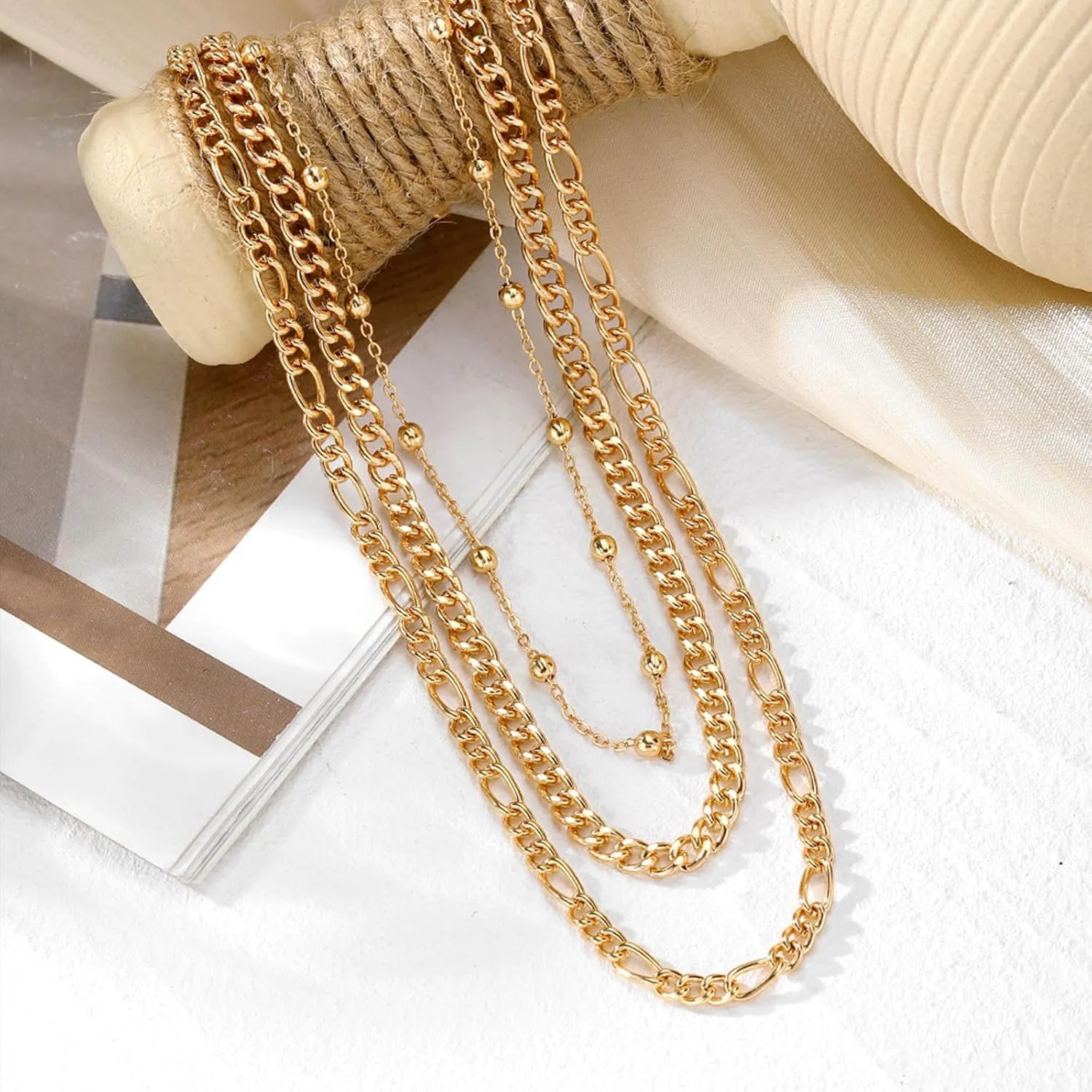 IFKM Layered Gold Choker Necklaces For Women, 14k Gold Plated Pendant Necklace Trendy Dainty Chain Layered Choker Necklaces Fashion Jewelry Gift