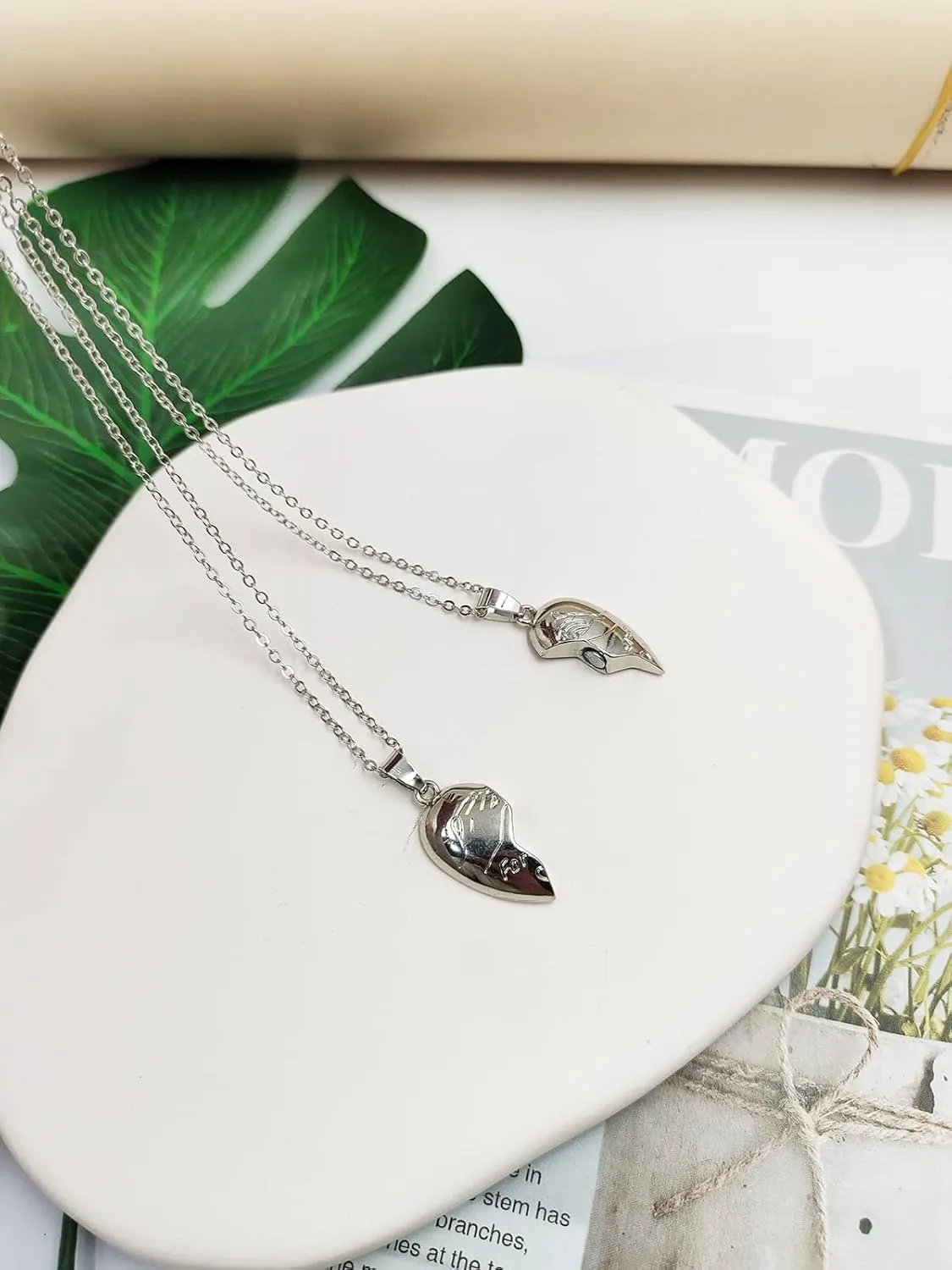 INENIMARTJ Couple Heart Pendant Necklaces - Matching for Him and Her, Best Friends Pinky Promise Necklaces