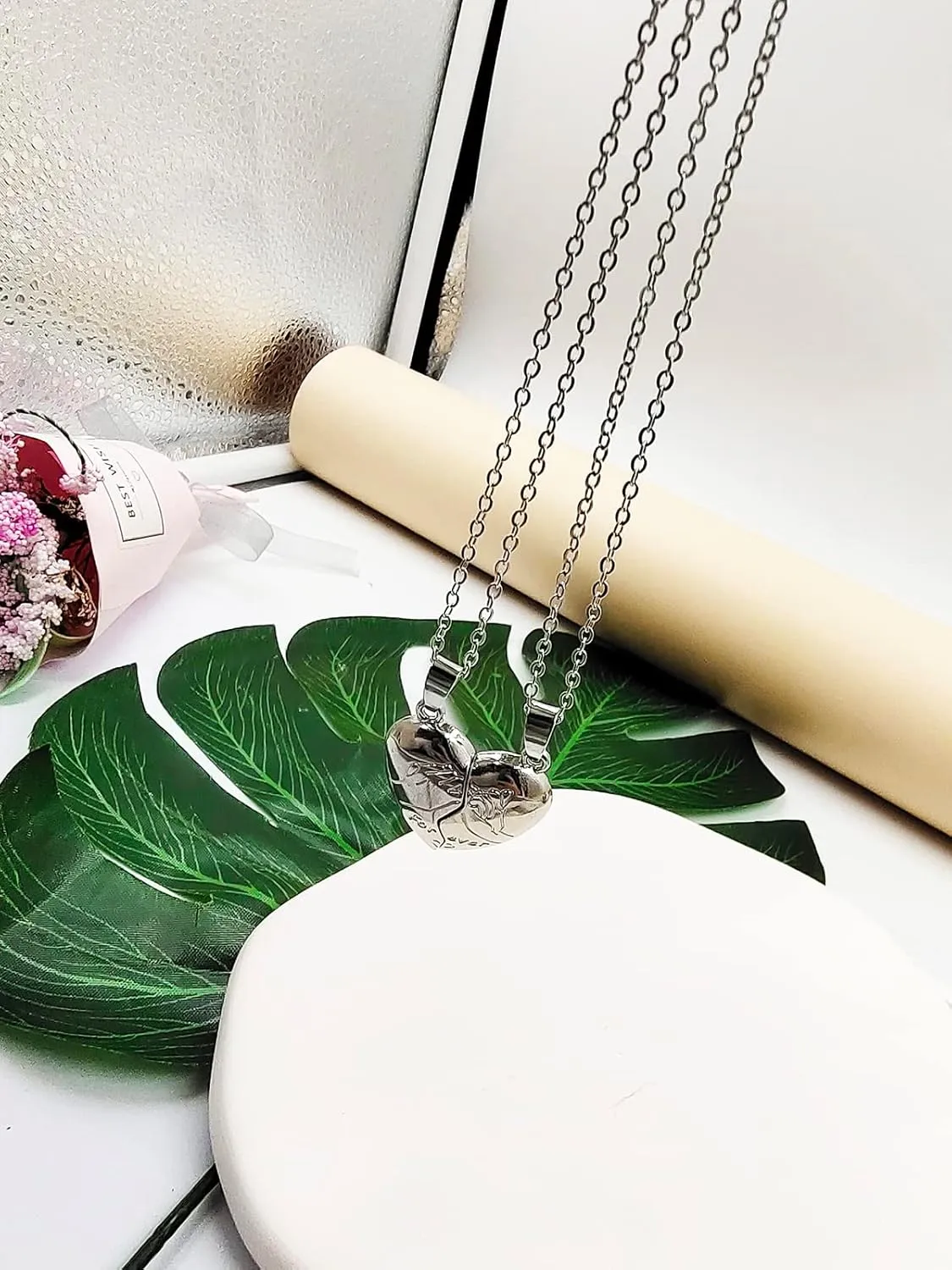 INENIMARTJ Couple Heart Pendant Necklaces - Matching for Him and Her, Best Friends Pinky Promise Necklaces