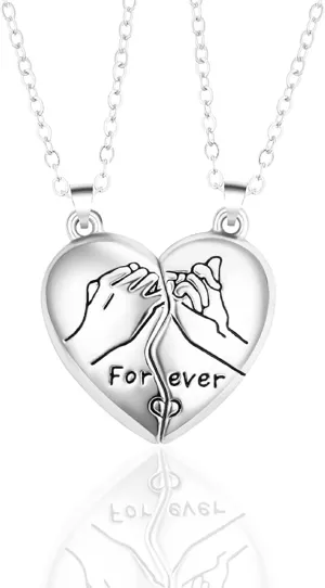 INENIMARTJ Couple Heart Pendant Necklaces - Matching for Him and Her, Best Friends Pinky Promise Necklaces