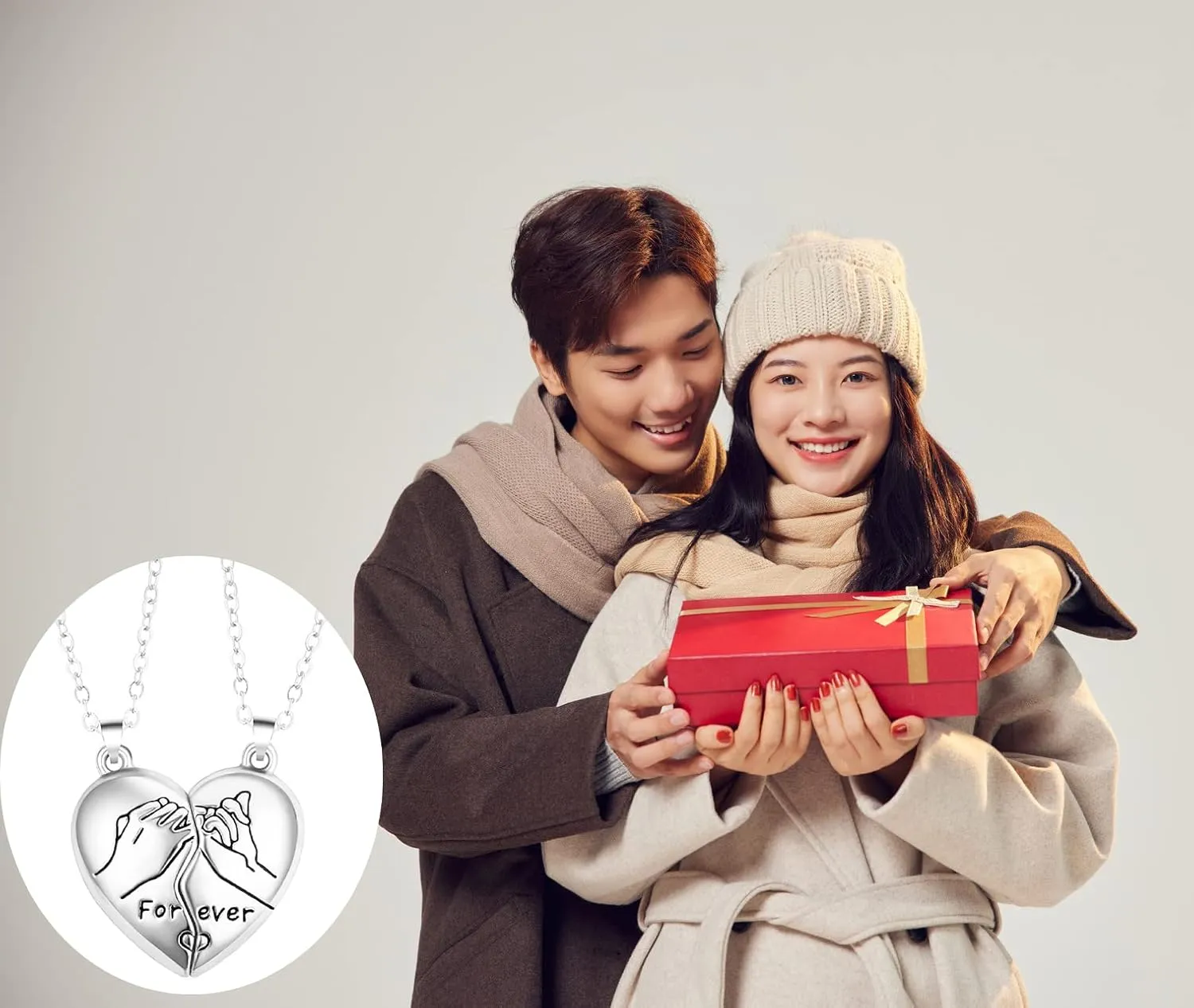 INENIMARTJ Couple Heart Pendant Necklaces - Matching for Him and Her, Best Friends Pinky Promise Necklaces
