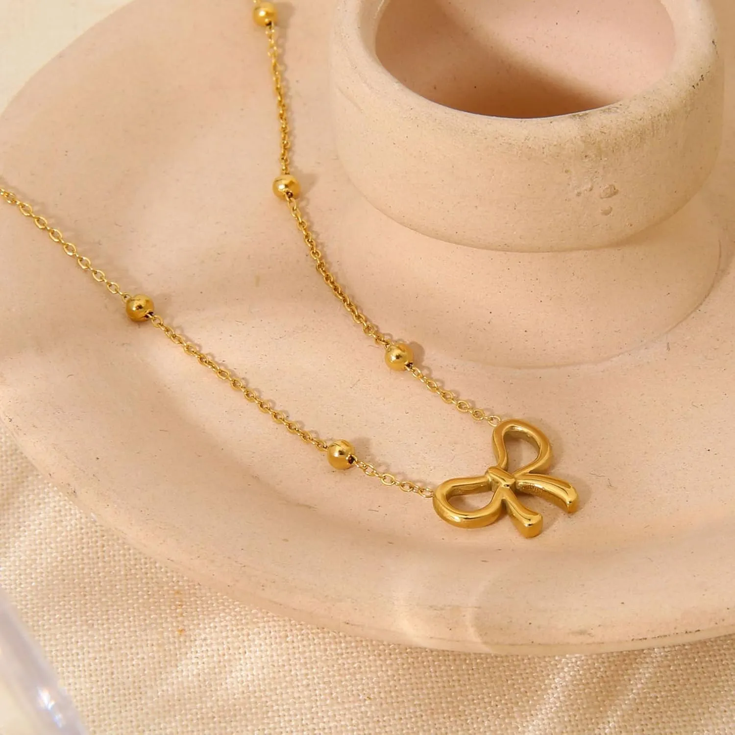 Initial Necklace for Women Layered Bow and Heart Necklace Non Tarnish Letter Necklace A-Z Trendy Gold Plated Necklace Cute Dainty Charm Jewelry