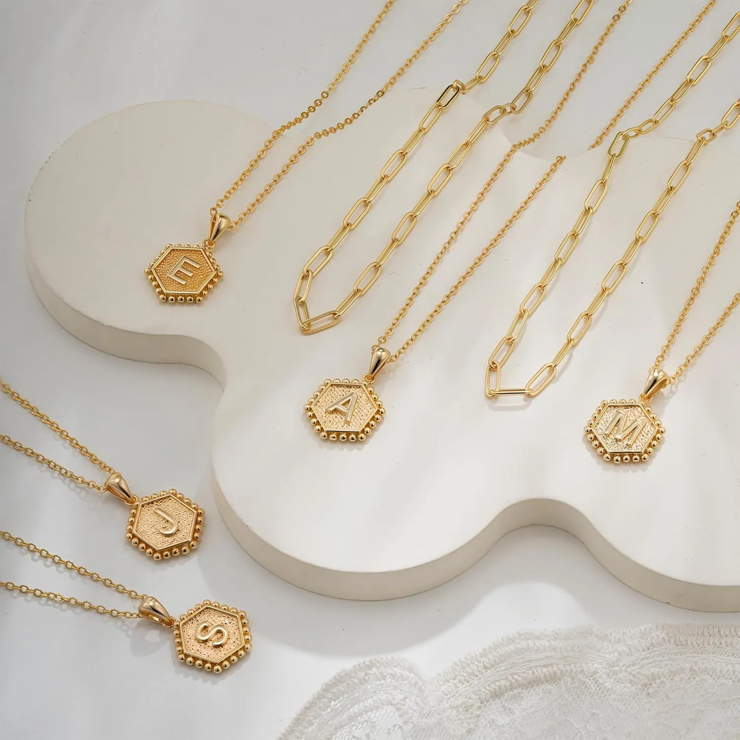 Initial Necklaces for Women - 18K Solid Gold Over Layered Gold Necklace Cute Hexagon Letter Initial Necklace Gold Layered Necklaces for Women Jewelry Gifts
