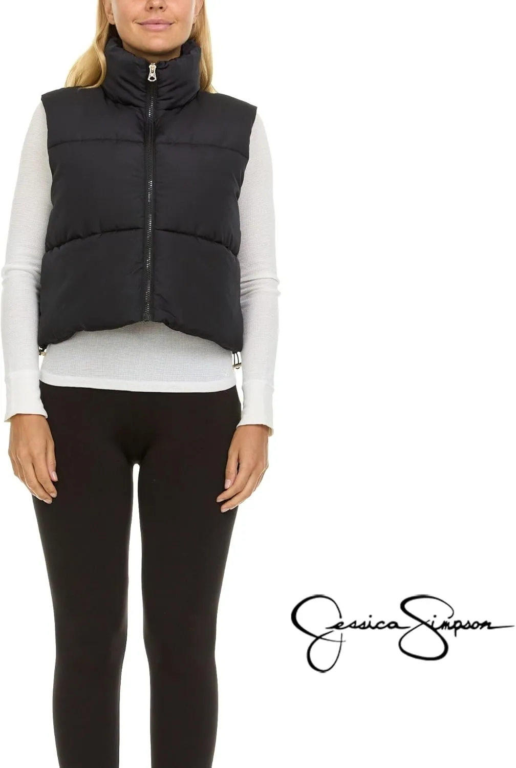 Jessica Simpson Cropped Puffer Vest Women, Sleeveless Womens Outerwear Vests