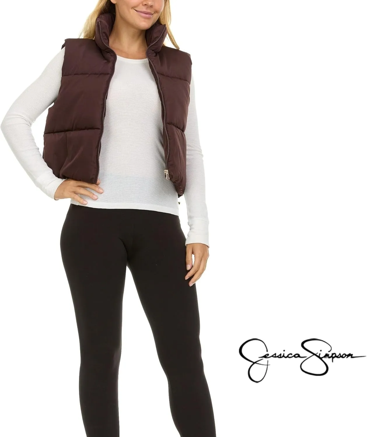 Jessica Simpson Cropped Puffer Vest Women, Sleeveless Womens Outerwear Vests