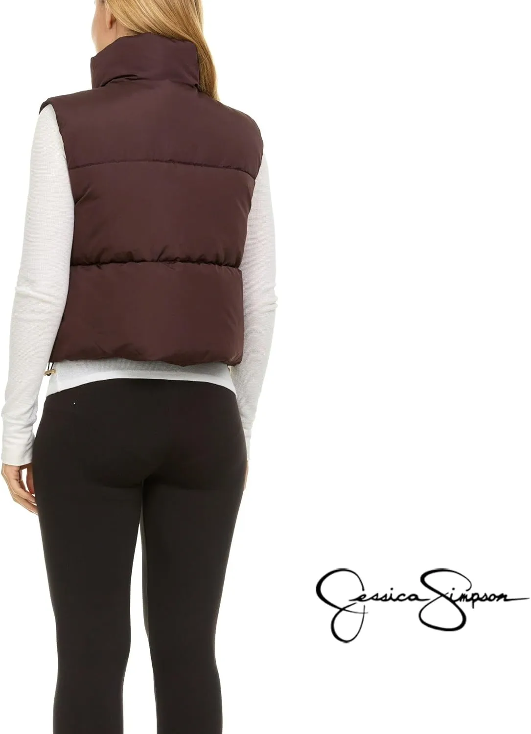 Jessica Simpson Cropped Puffer Vest Women, Sleeveless Womens Outerwear Vests