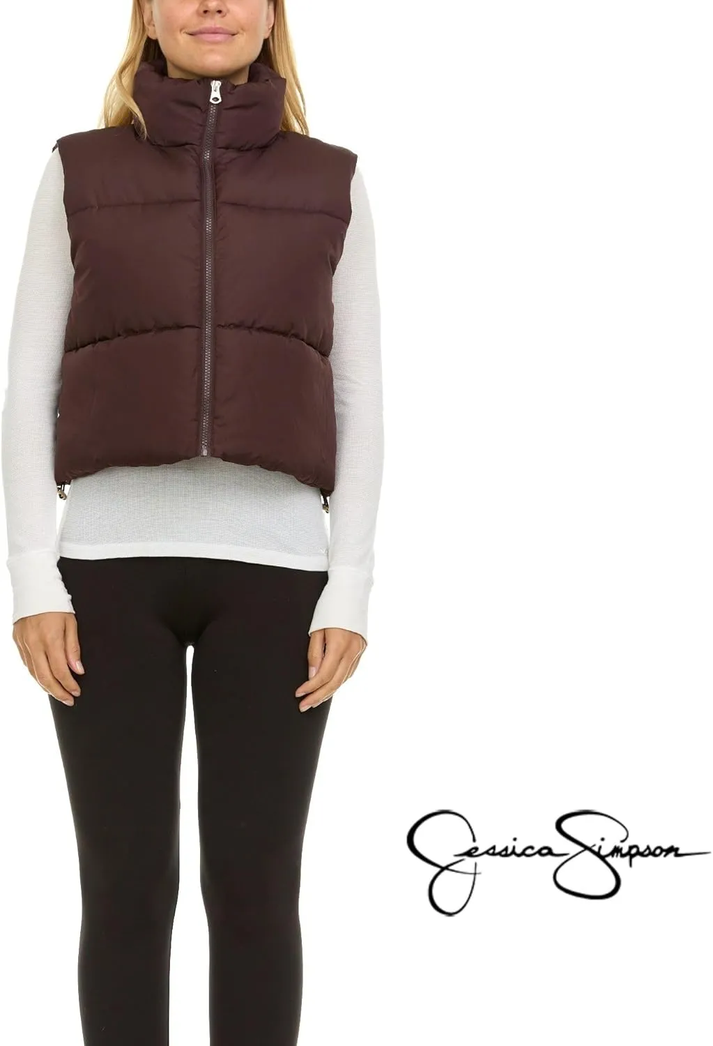 Jessica Simpson Cropped Puffer Vest Women, Sleeveless Womens Outerwear Vests