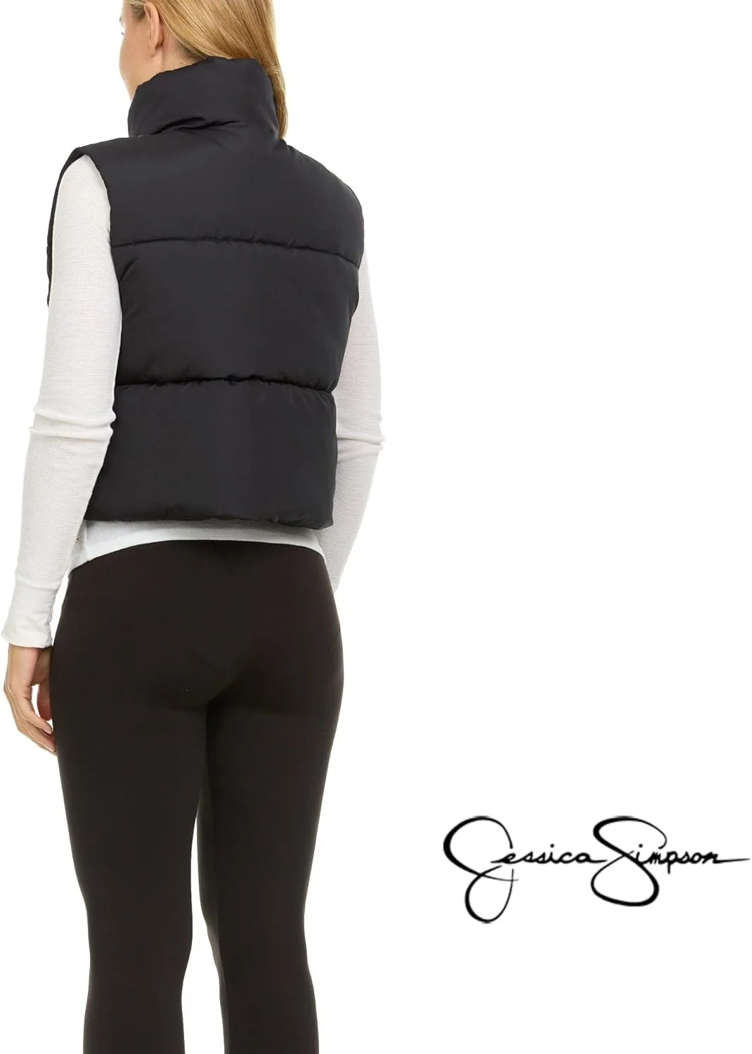 Jessica Simpson Cropped Puffer Vest Women, Sleeveless Womens Outerwear Vests