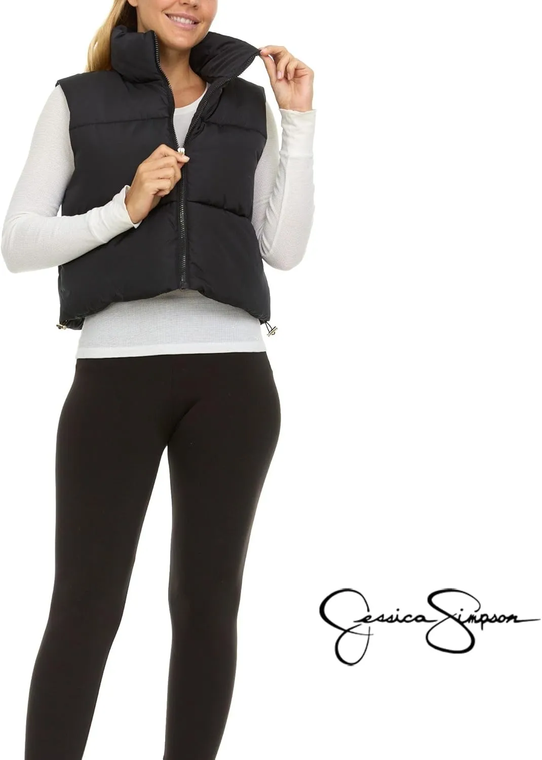 Jessica Simpson Cropped Puffer Vest Women, Sleeveless Womens Outerwear Vests