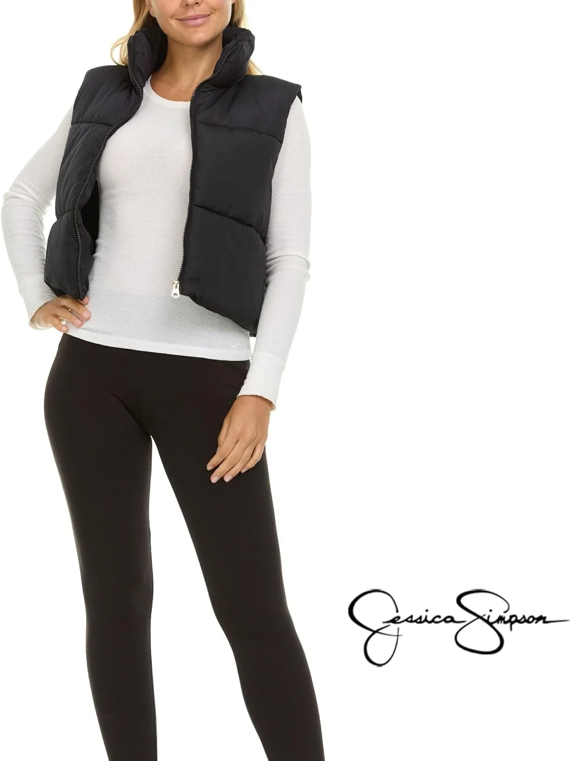 Jessica Simpson Cropped Puffer Vest Women, Sleeveless Womens Outerwear Vests