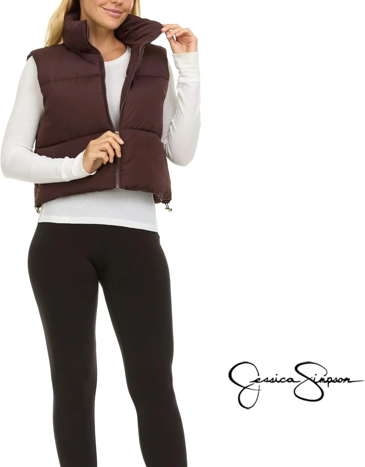 Jessica Simpson Cropped Puffer Vest Women, Sleeveless Womens Outerwear Vests