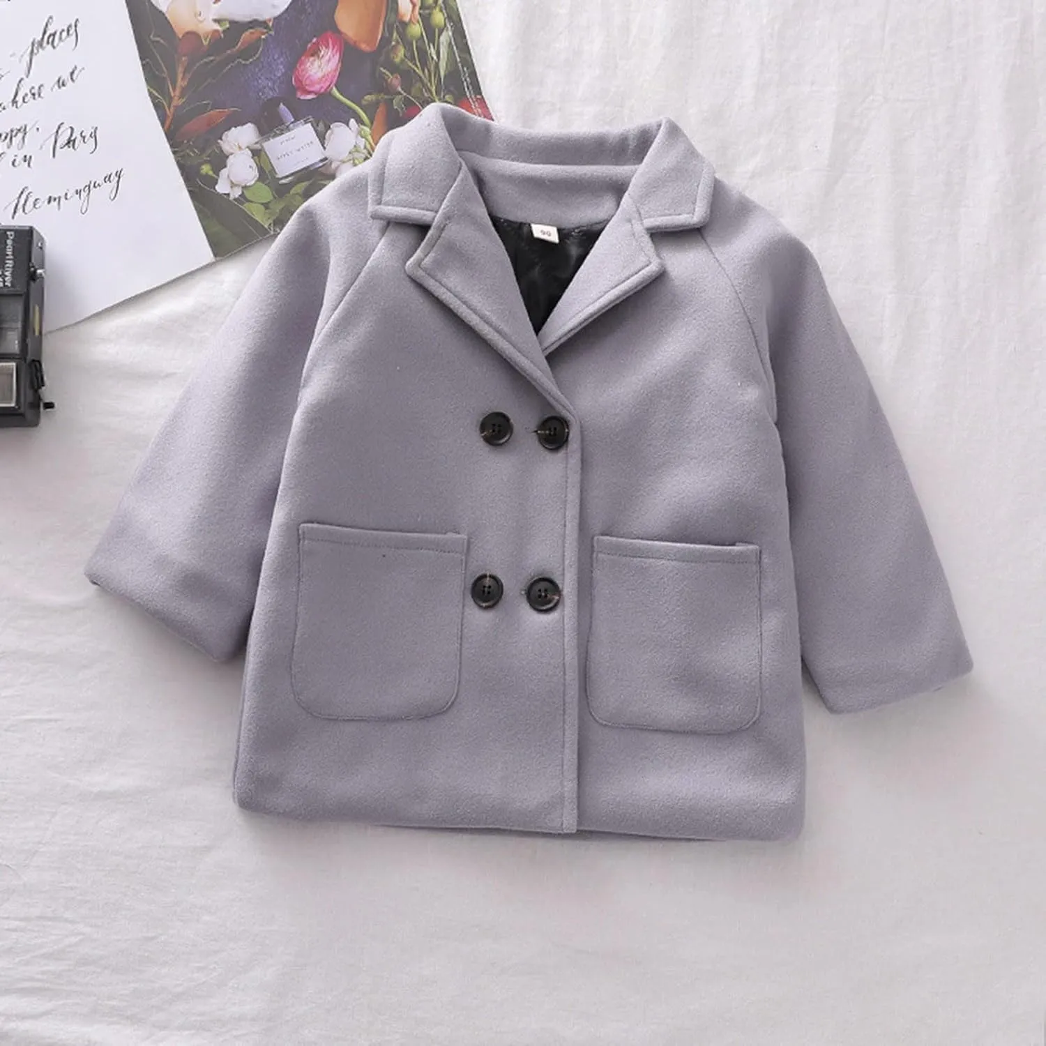 Kids Baby Girls Coat Jacket Warm Jacket Winter Simple Breasted Trench Coat Outwear Wool Blend Coat for 18M-6T