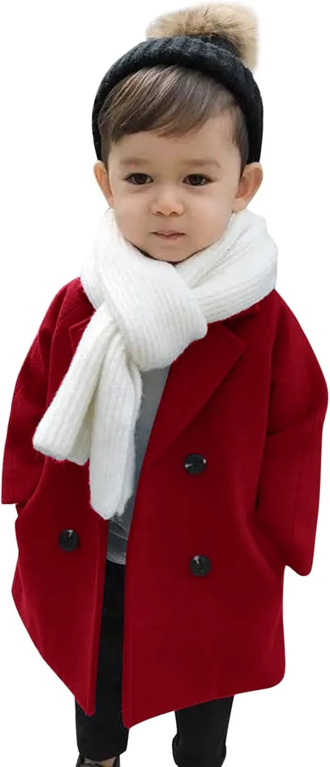 Kids Baby Girls Coat Jacket Warm Jacket Winter Simple Breasted Trench Coat Outwear Wool Blend Coat for 18M-6T