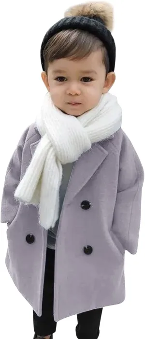 Kids Baby Girls Coat Jacket Warm Jacket Winter Simple Breasted Trench Coat Outwear Wool Blend Coat for 18M-6T