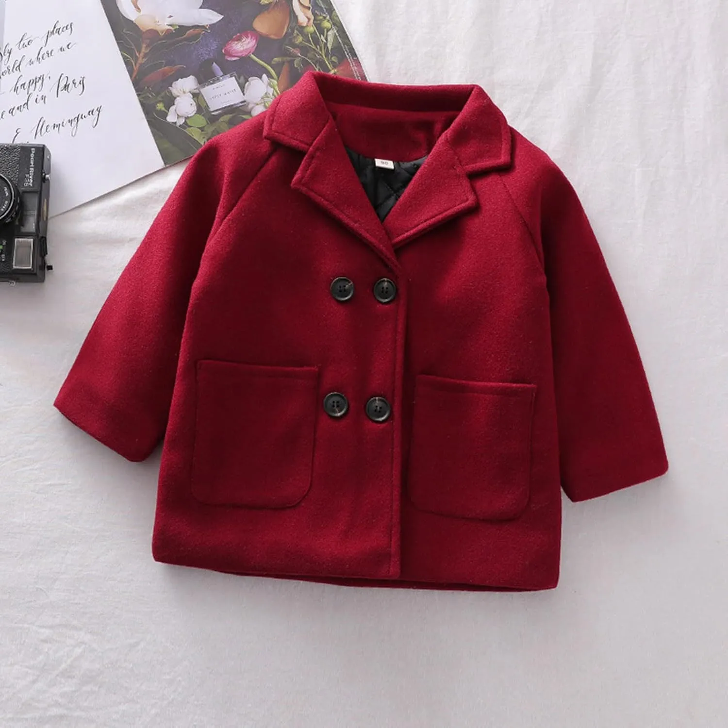 Kids Baby Girls Coat Jacket Warm Jacket Winter Simple Breasted Trench Coat Outwear Wool Blend Coat for 18M-6T