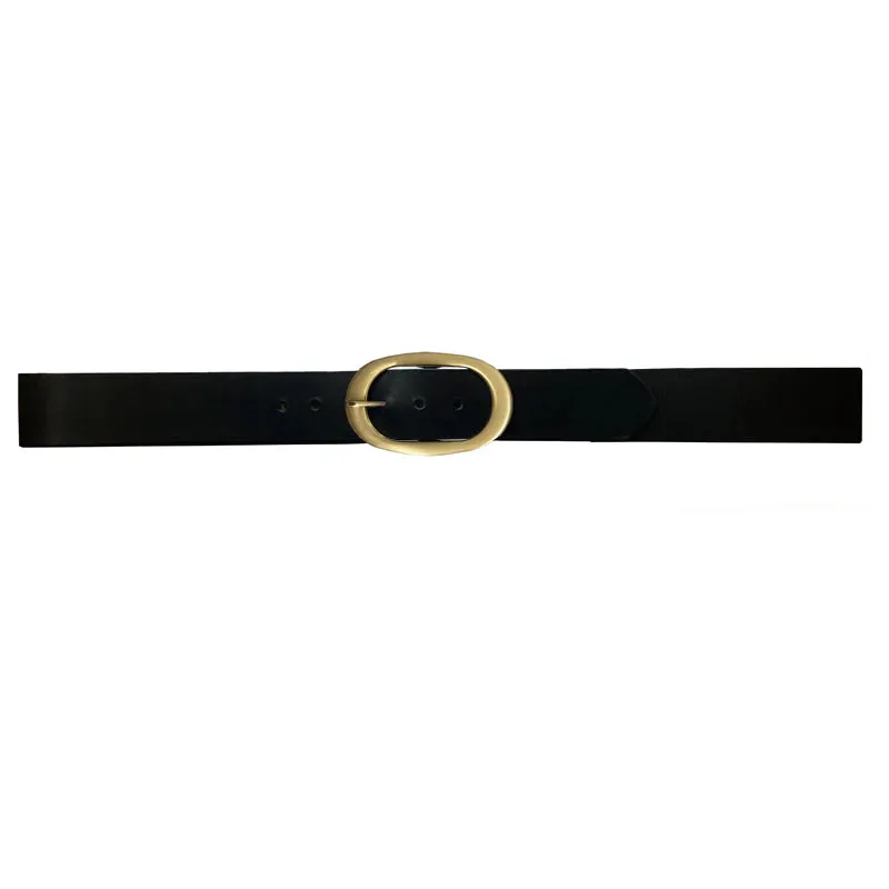 Kim White Classic Oval Belt - Black/Brass