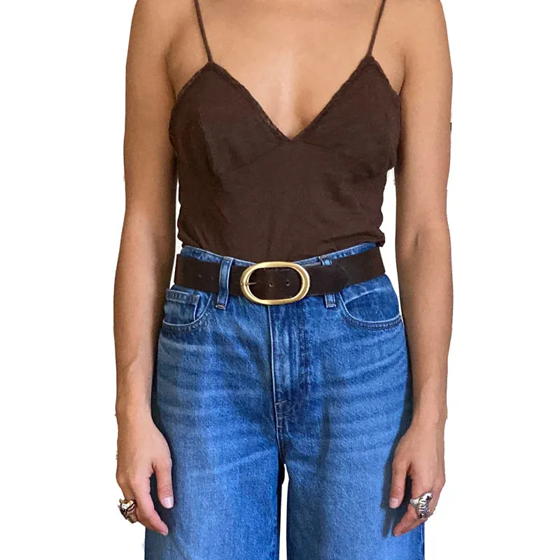 Kim White Classic Oval Belt - Chocolate Leather