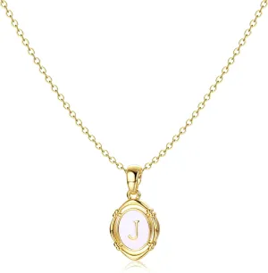 Krfy Initial Necklaces for Women - Dainty Gold Charm Necklaces 14K Gold Plated Oval Letter White Enamel Personalized Name Necklaces for Women Trendy Gold Necklace Jewelry